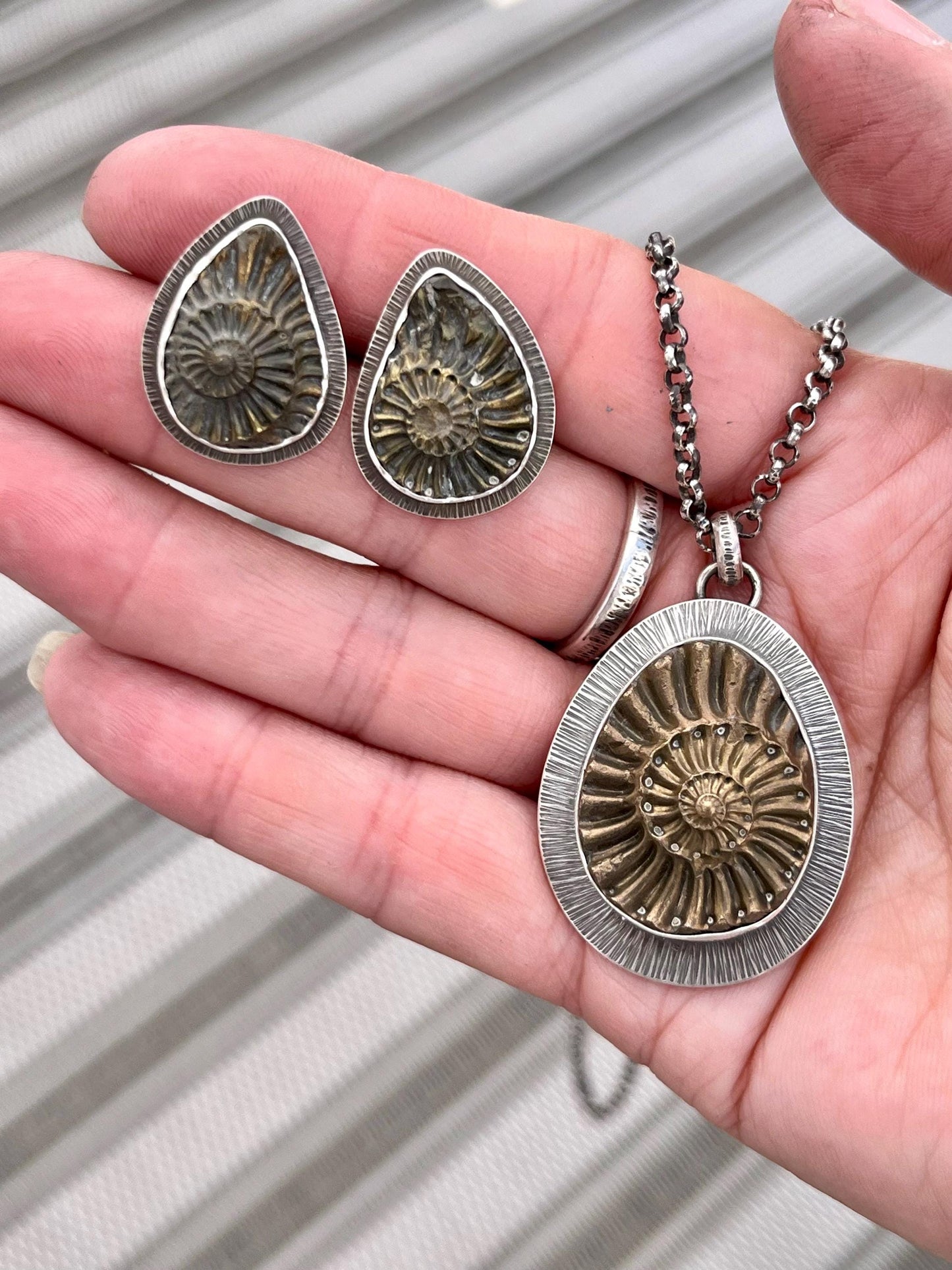 Pyritized Ammonite Negative Earrings