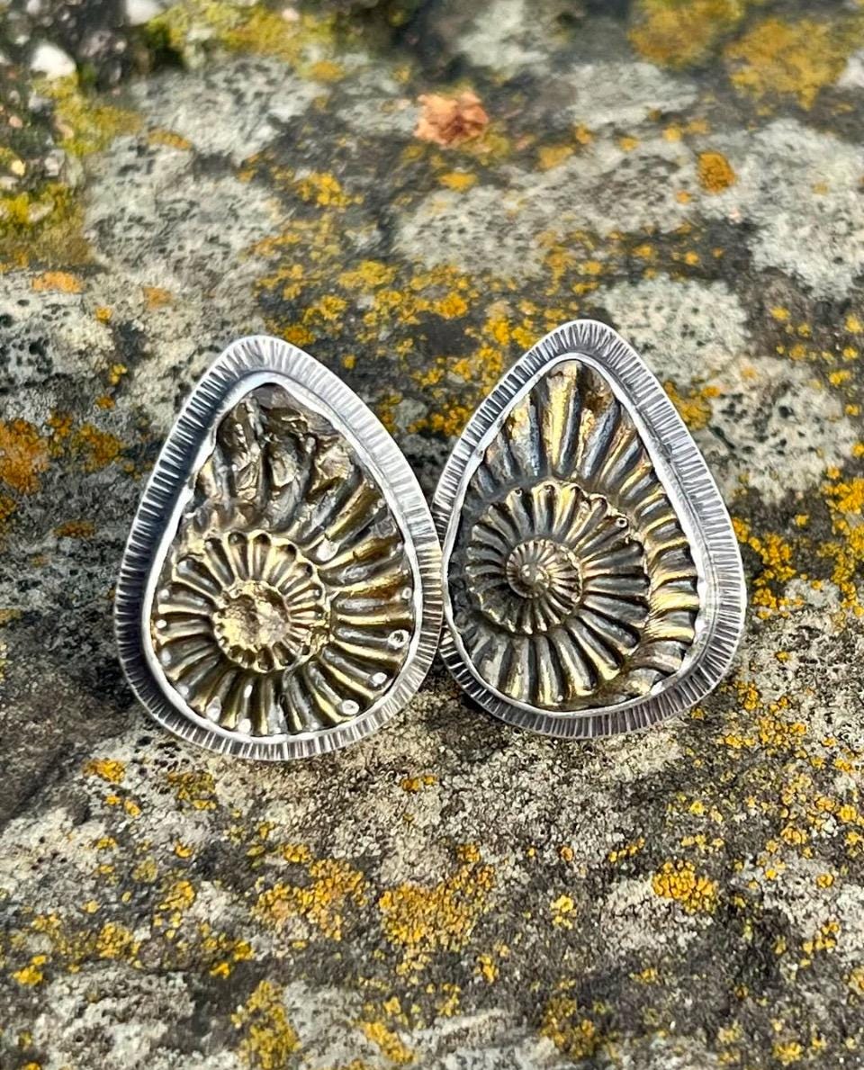 Pyritized Ammonite Negative Earrings