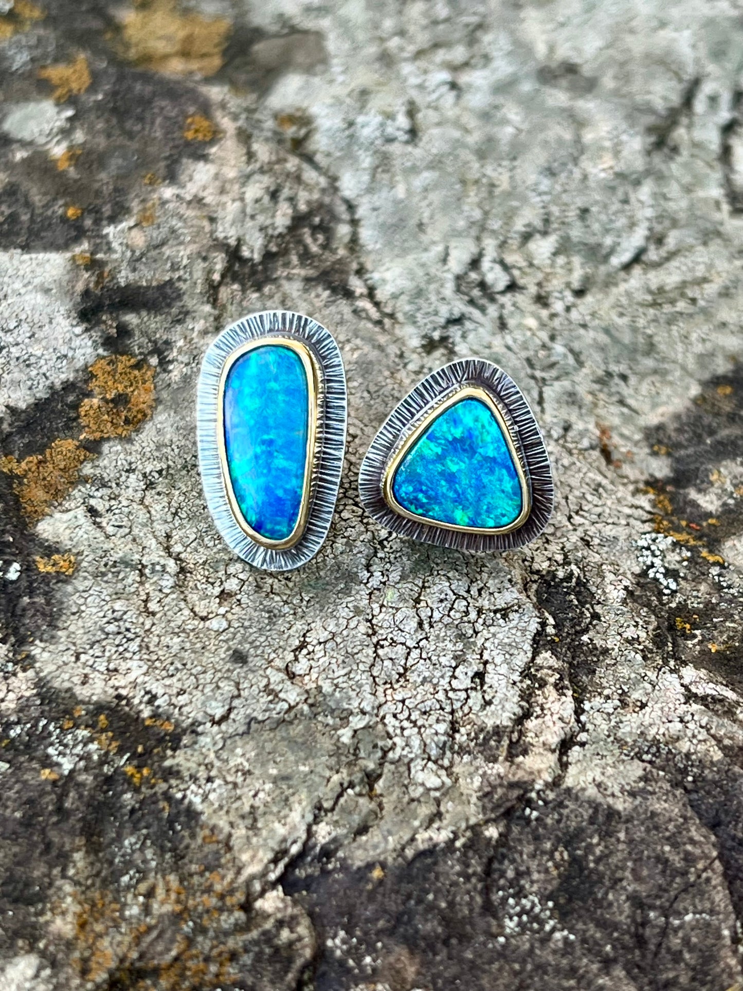 Australian Lightning Ridge Opal Mismatched Earrings
