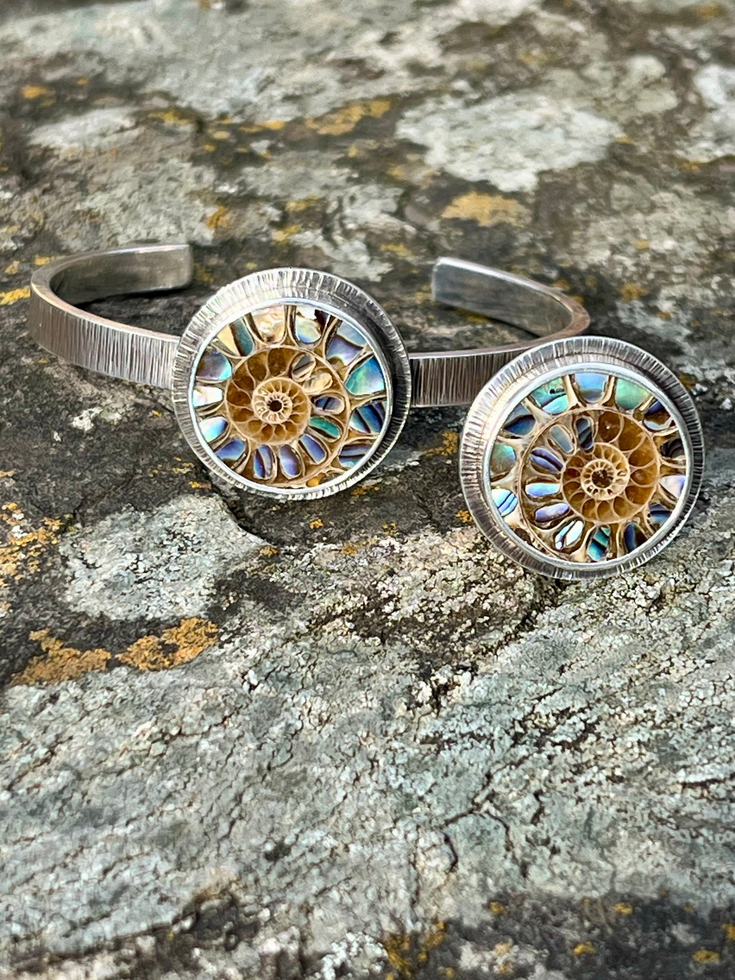 Ammonite with Abalone Inlay Cuff