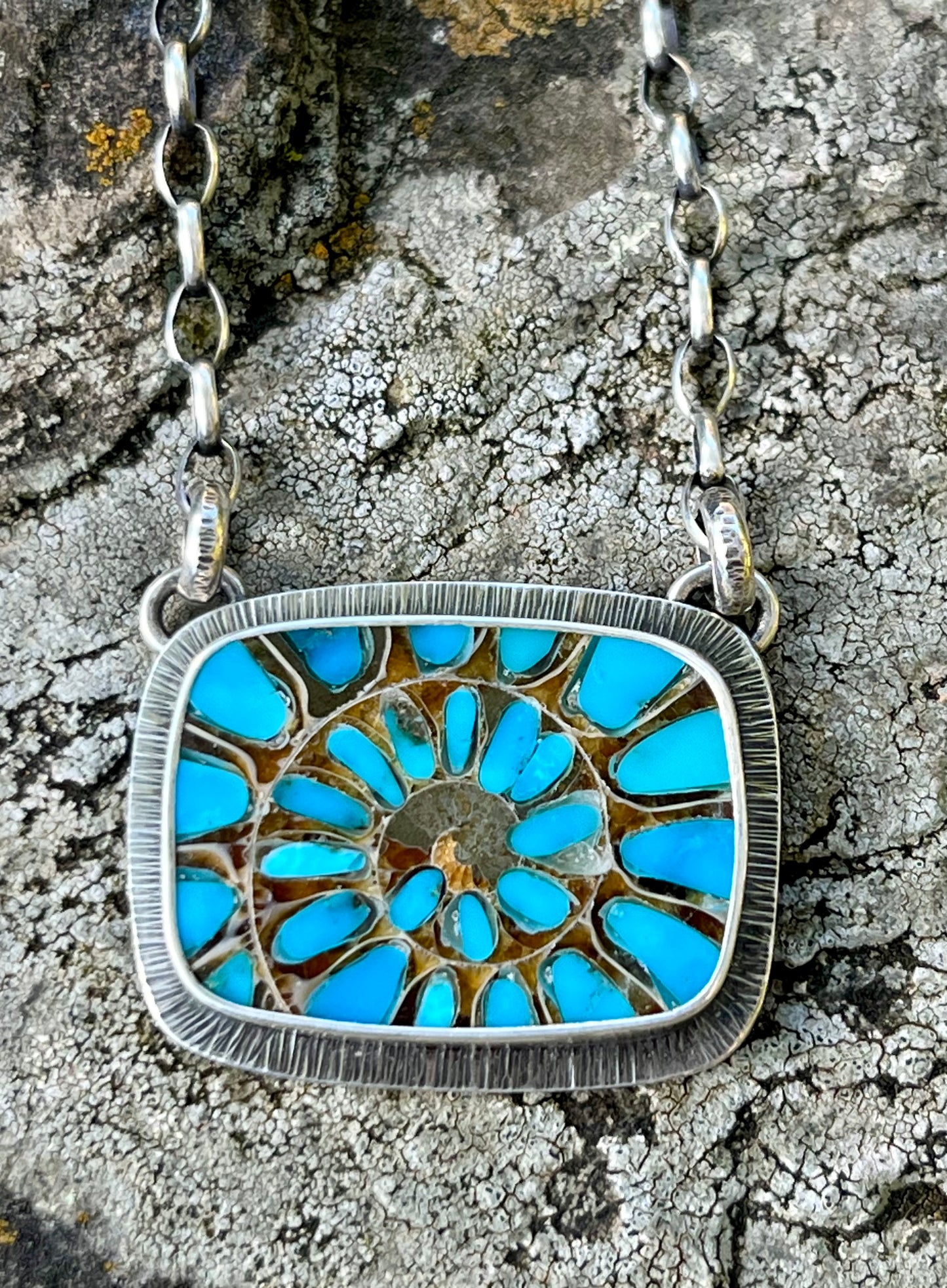 Ammonite with Turquoise Inlay Necklace