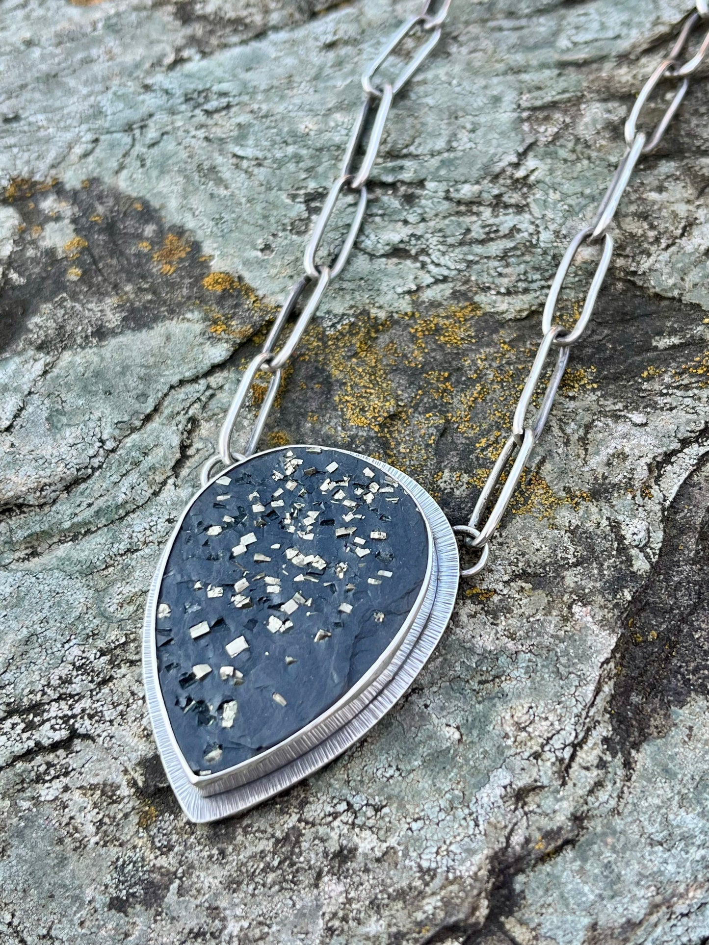 Pyrite Drusy in Slate Necklace