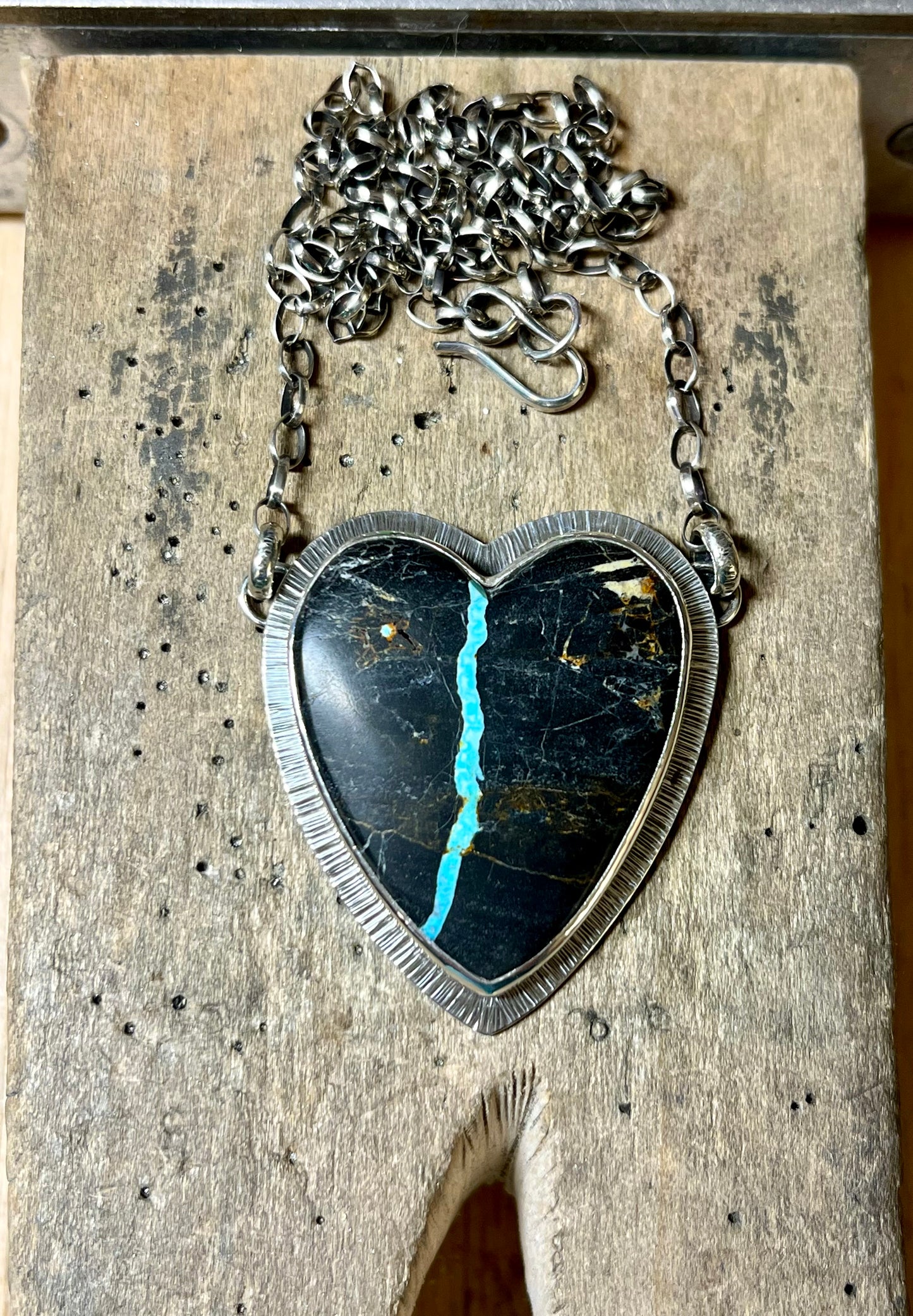 Viking Ribbon Turquoise Heart Necklace