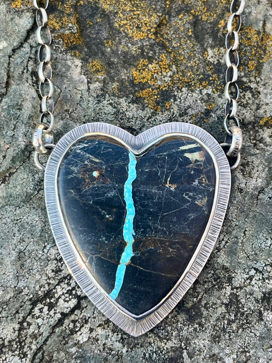 Viking Ribbon Turquoise Heart Necklace