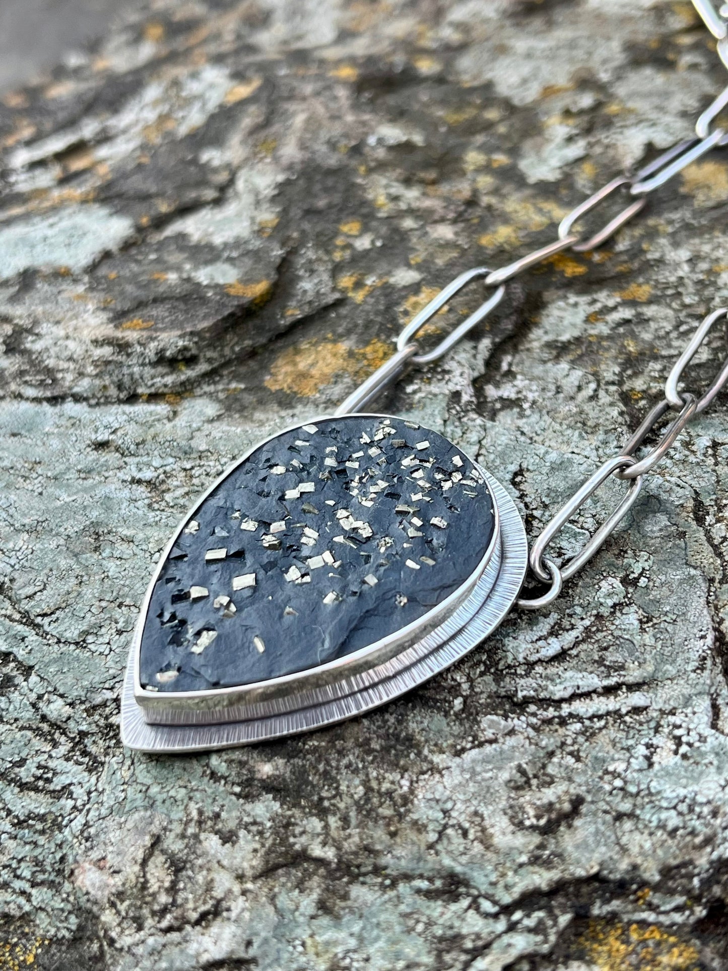 Pyrite Drusy in Slate Necklace