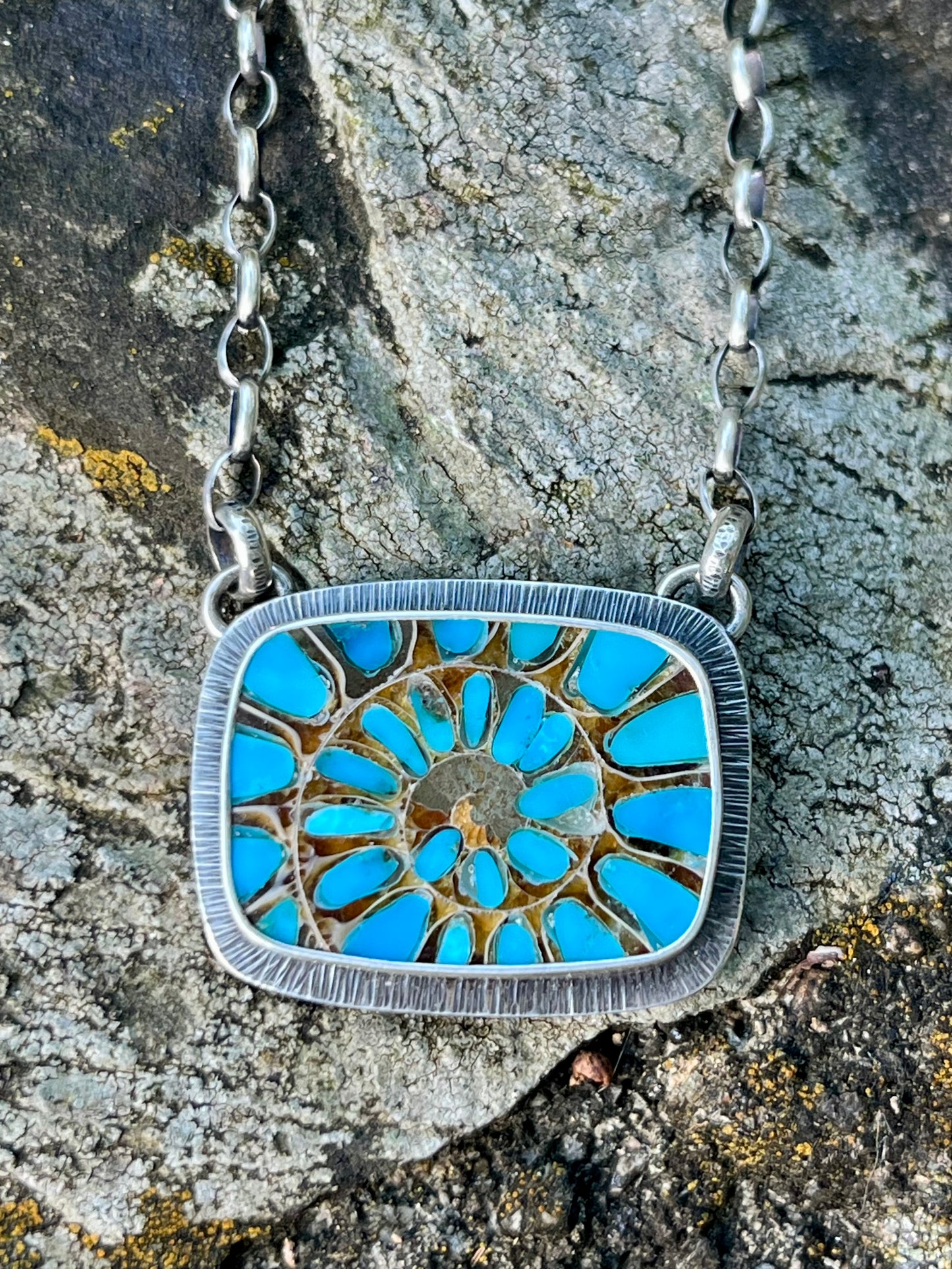 Ammonite with Turquoise Inlay Necklace