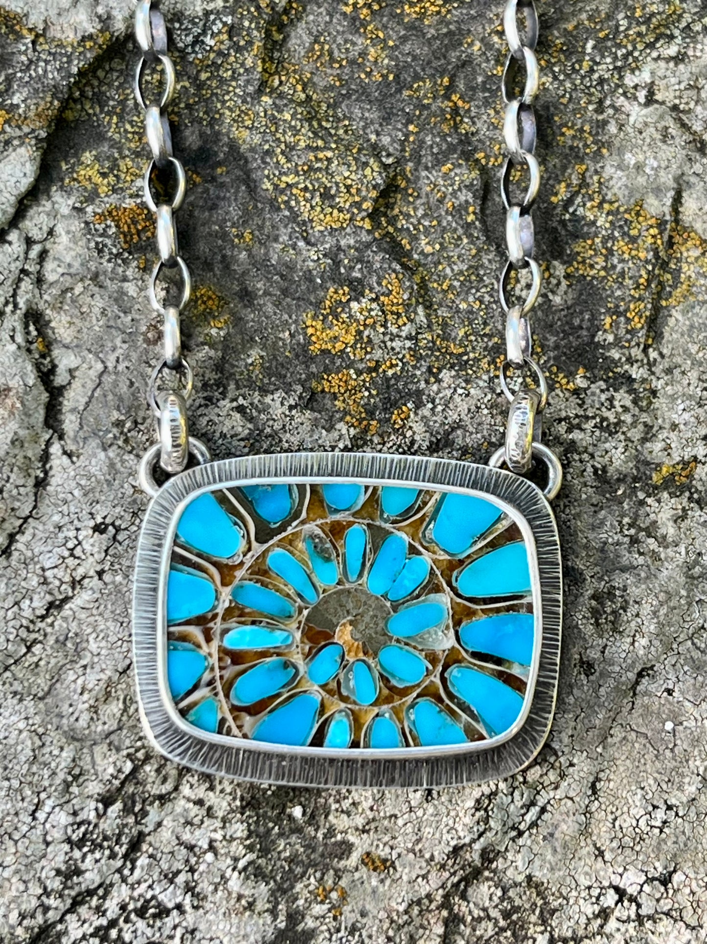 Ammonite with Turquoise Inlay Necklace