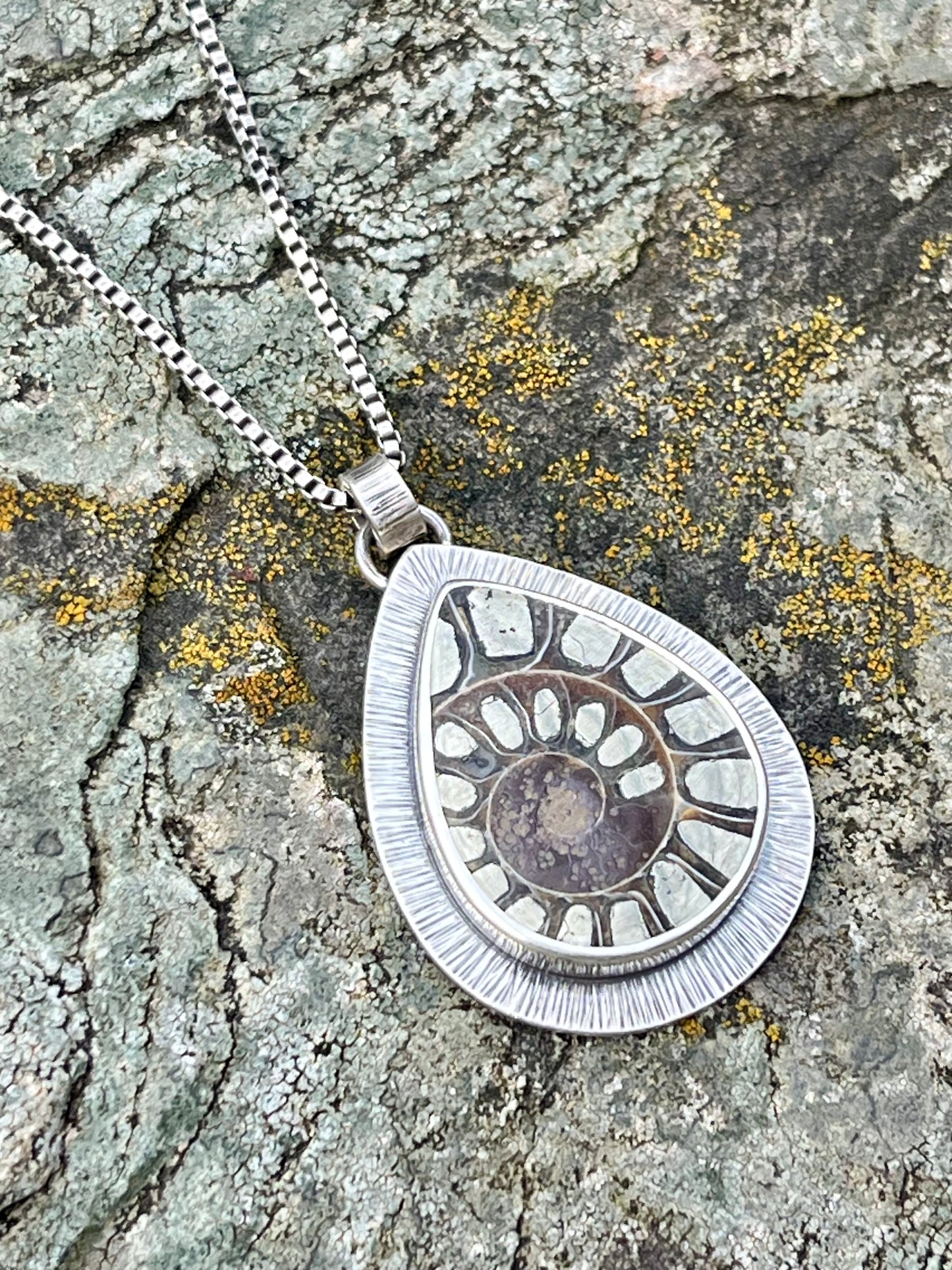 Ammonite Fossil with Pyrite Inlay Necklace