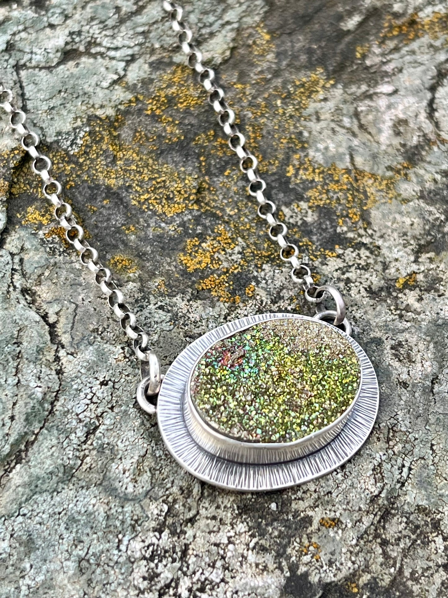 Rainbow Pyrite Drusy Necklace