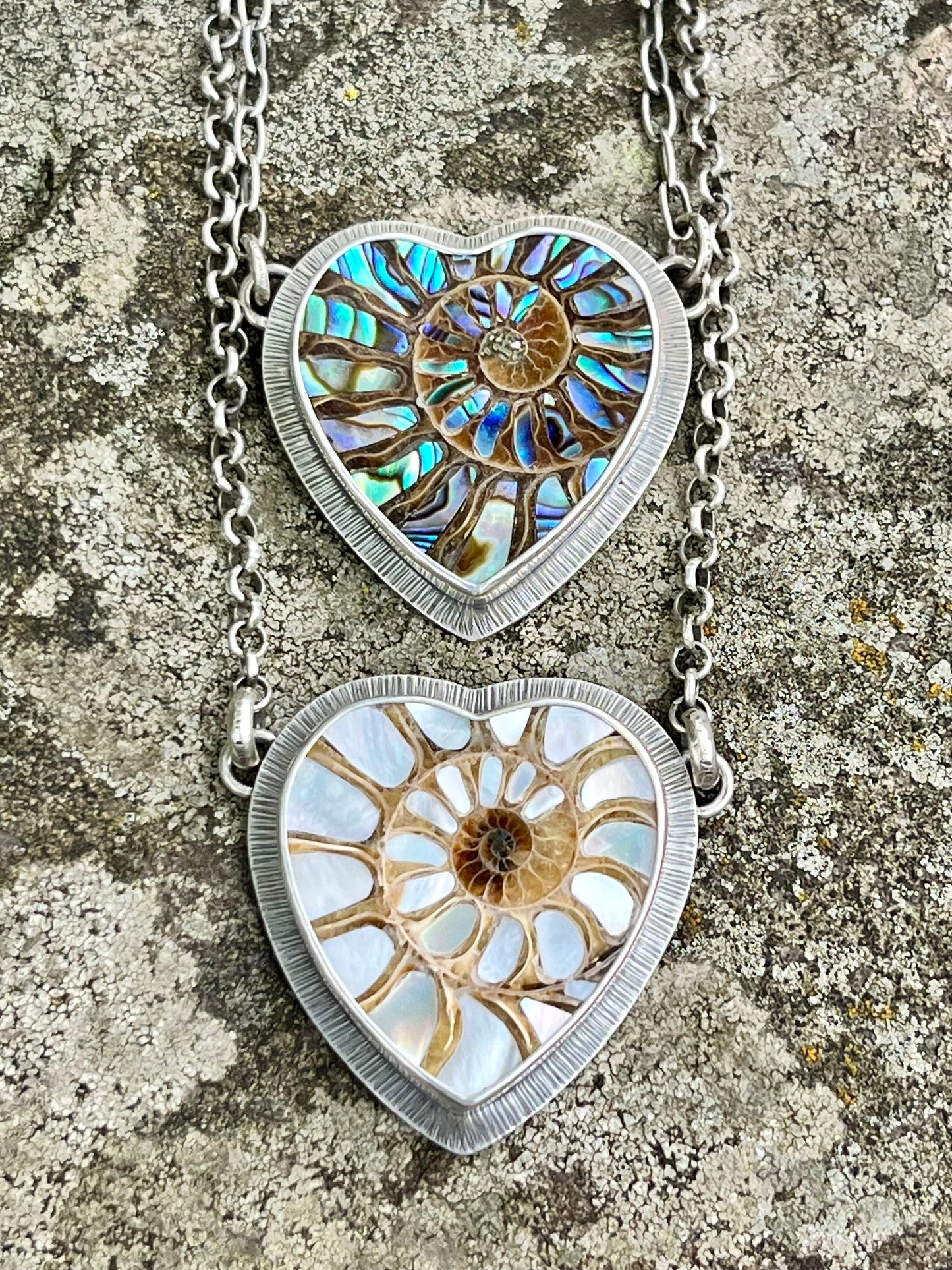 Ammonite Heart with Abalone Inlay Necklace
