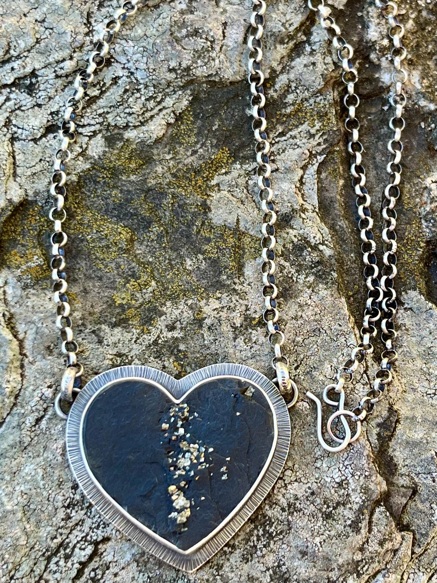 Pyrite in Slate Heart Necklace