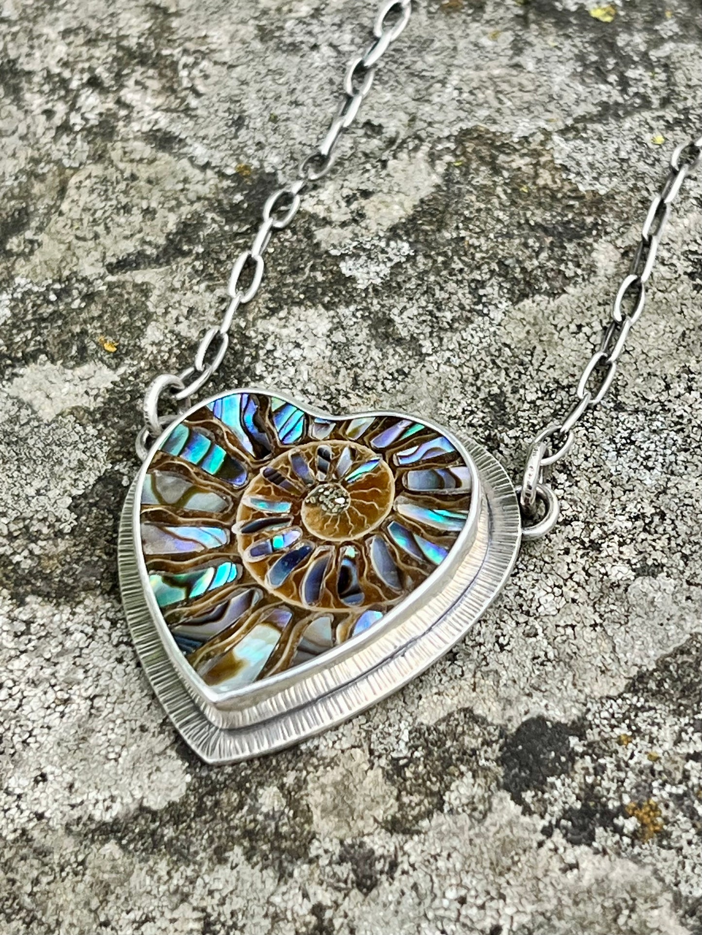 Ammonite Heart with Abalone Inlay Necklace