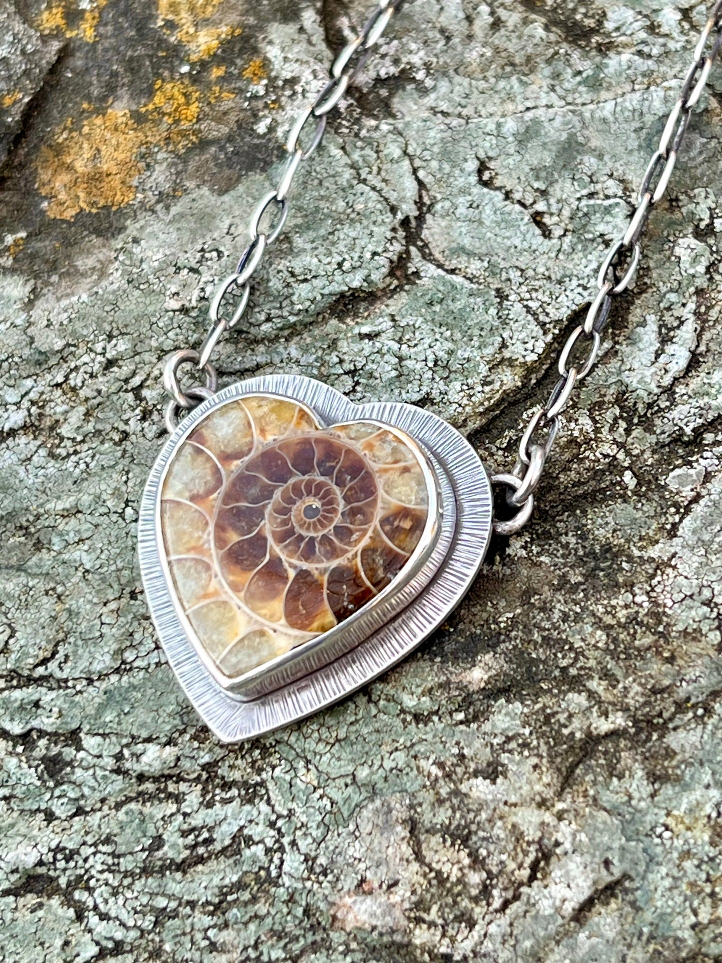 Ammonite Fossil Heart Necklace