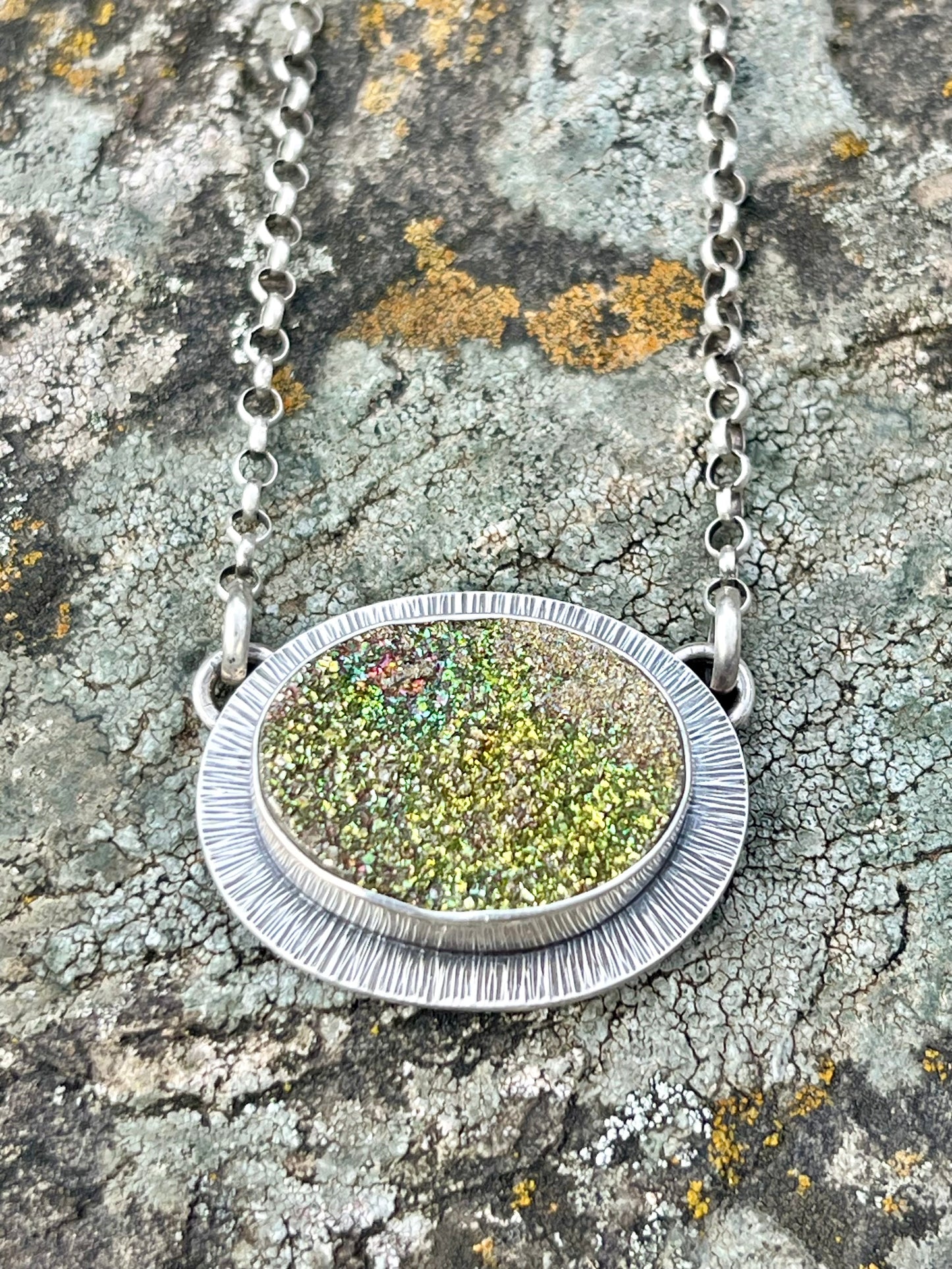 Rainbow Pyrite Drusy Necklace