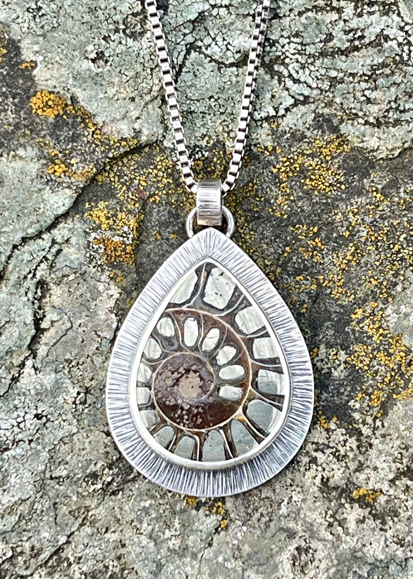 Ammonite Fossil with Pyrite Inlay Necklace