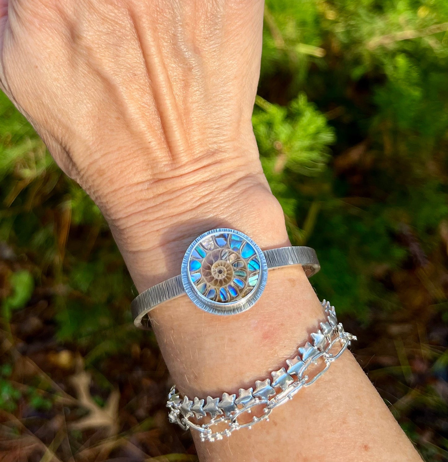 Ammonite with Abalone Inlay Cuff