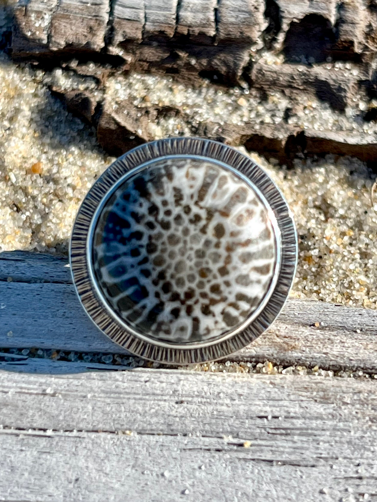 Black Fossil Coral Ring