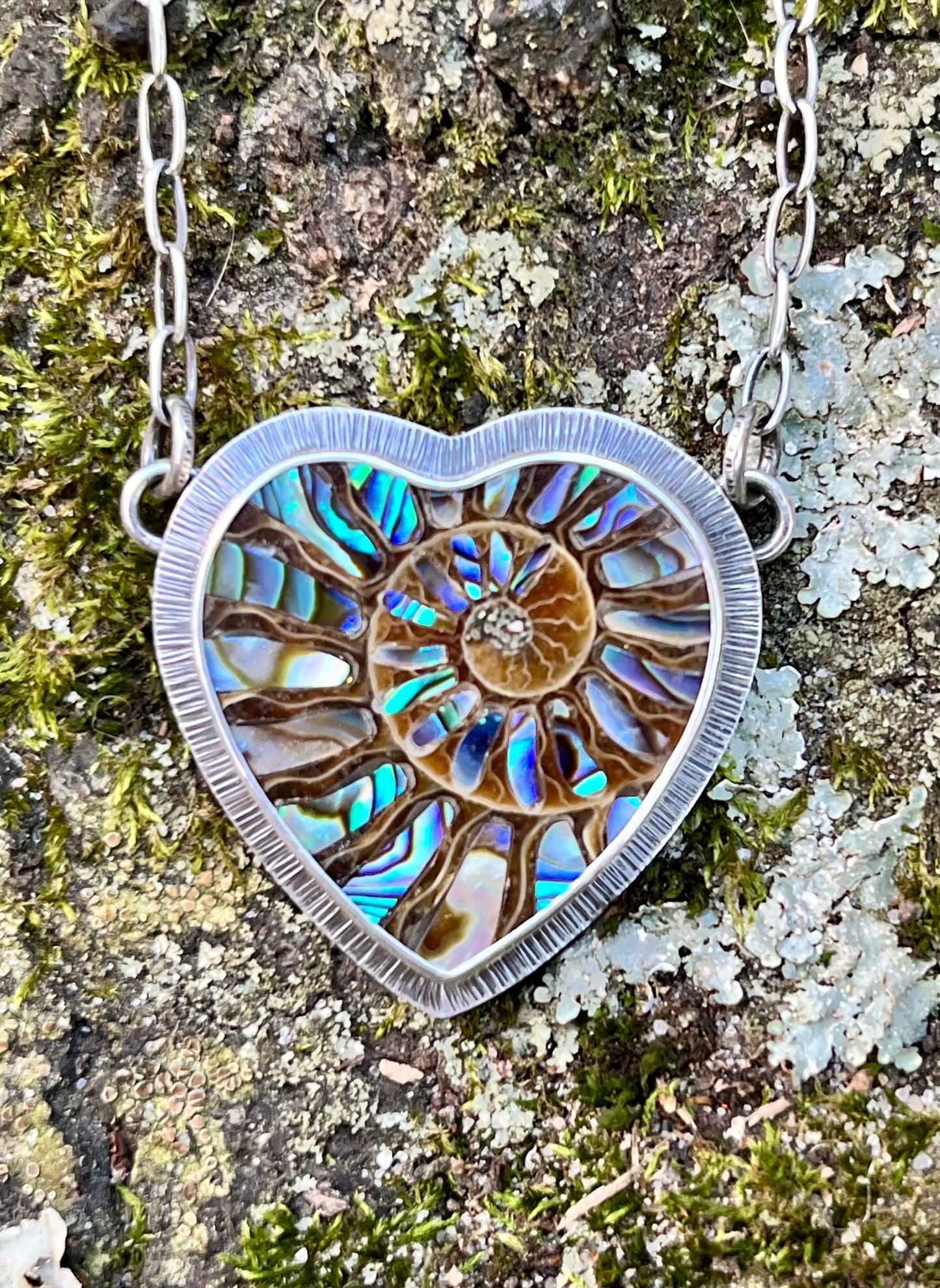 Ammonite Heart with Abalone Inlay Necklace