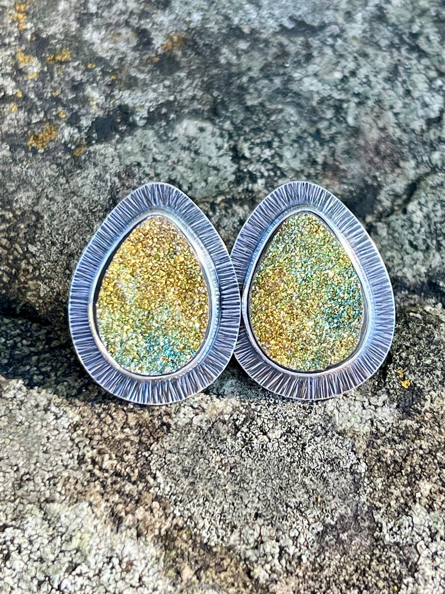 Rainbow Pyrite Drusy Earrings