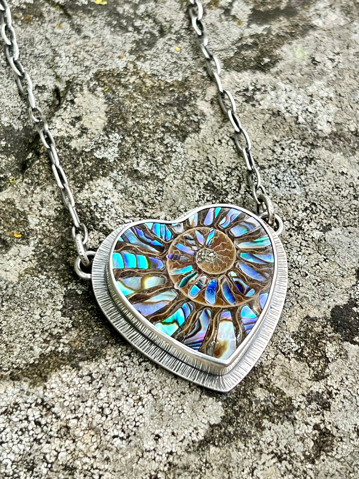 Ammonite Heart with Abalone Inlay Necklace