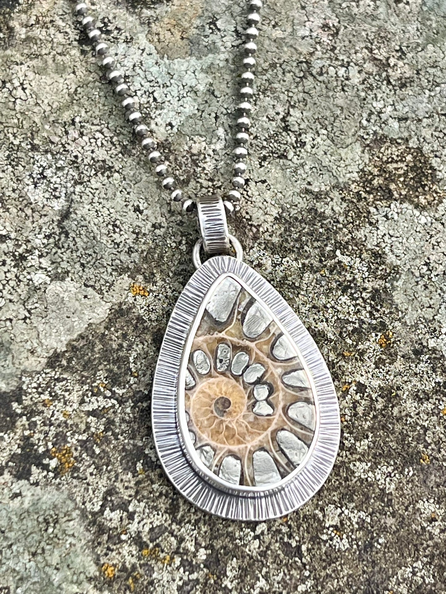 Ammonite Fossil with Pyrite Inlay Necklace