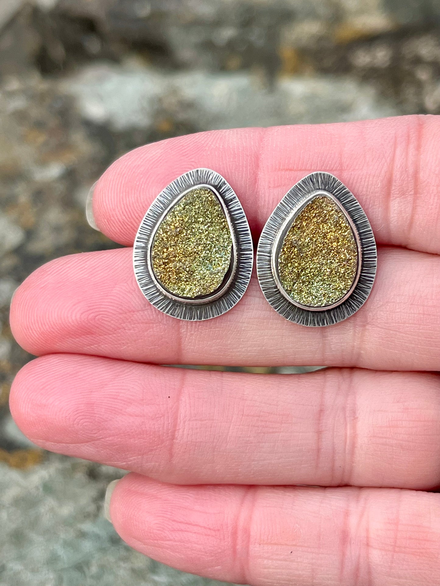 Rainbow Pyrite Drusy Earrings