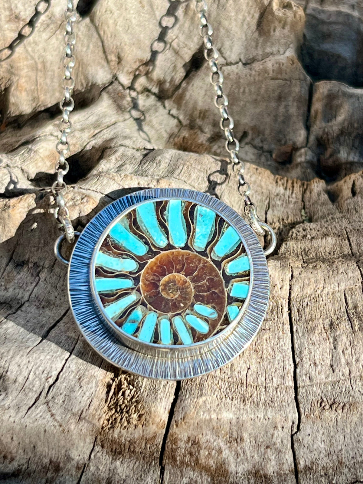 Ammonite with Turquoise Inlay Necklace