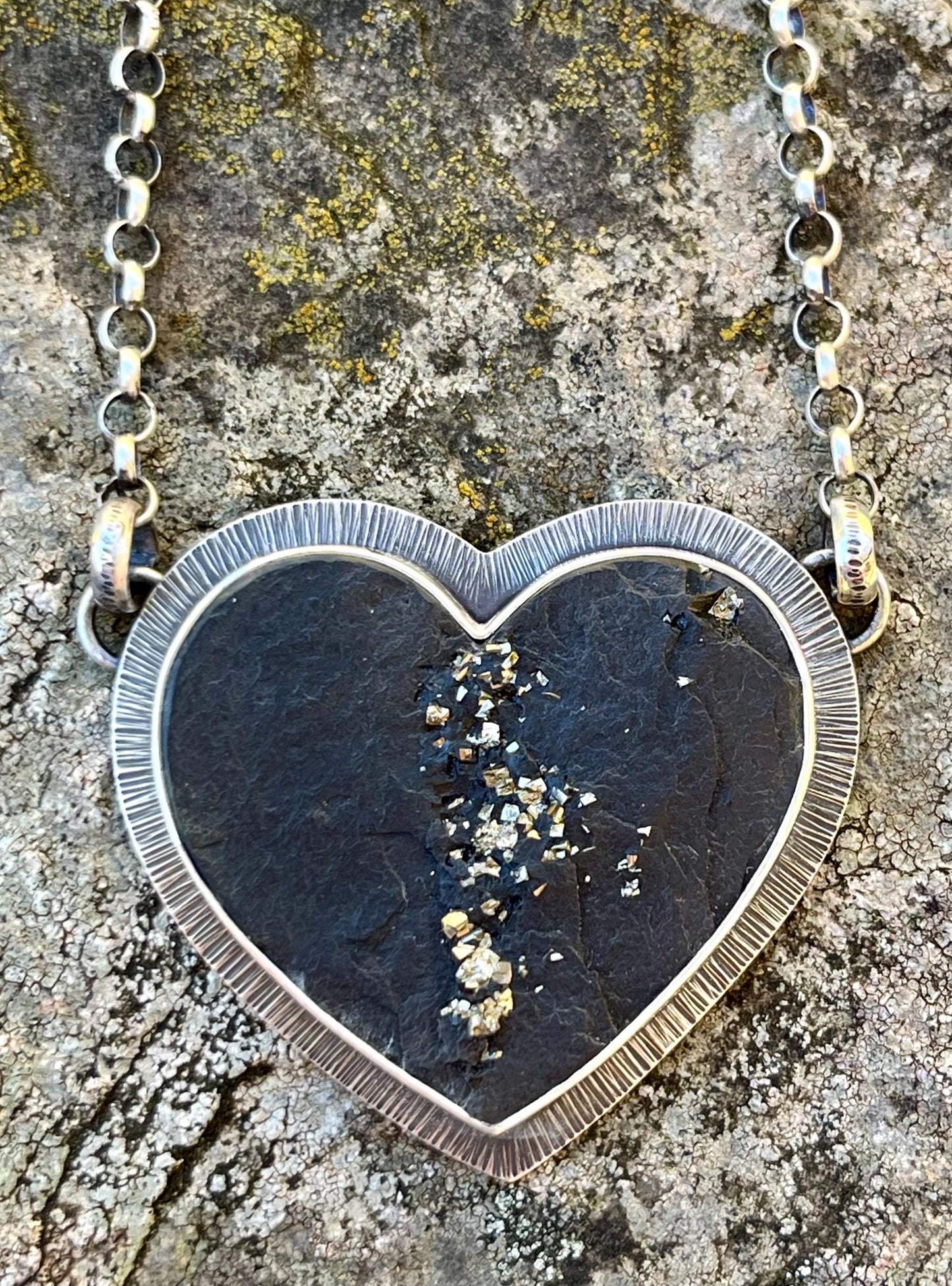 Pyrite in Slate Heart Necklace