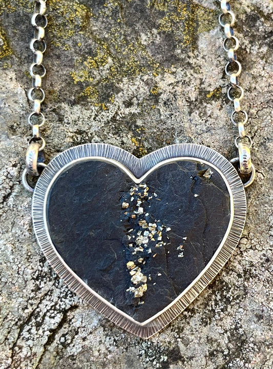 Pyrite in Slate Heart Necklace