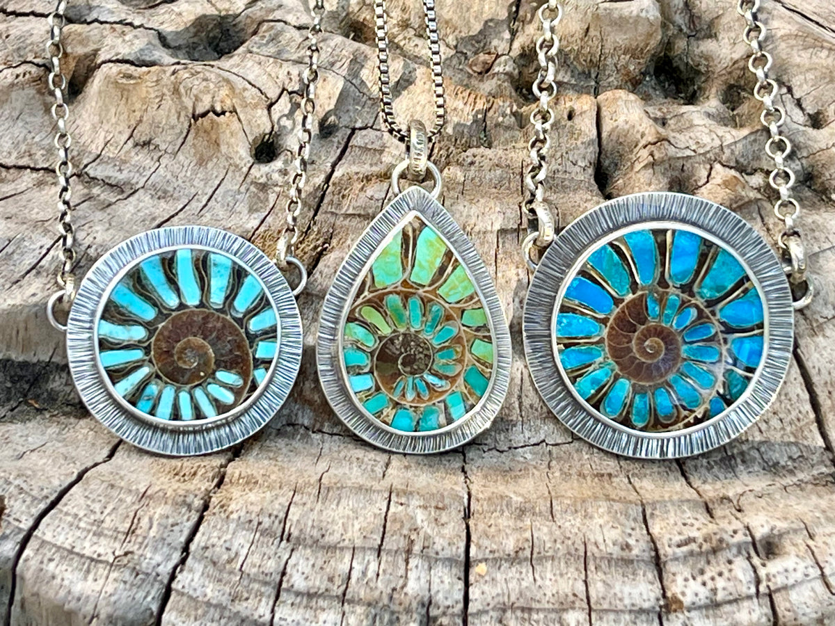 Ammonite with Turquoise Inlay Necklace