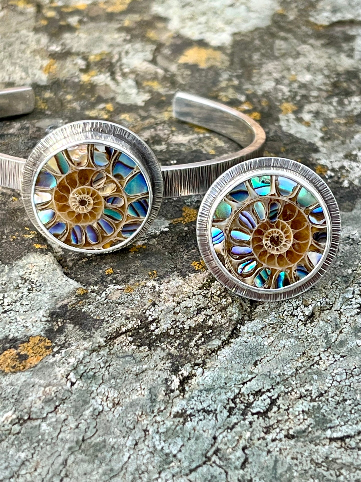 Ammonite with Abalone Inlay Ring