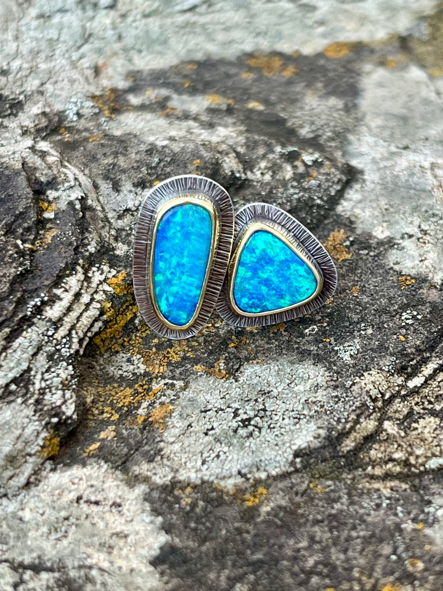 Australian Lightning Ridge Opal Mismatched Earrings