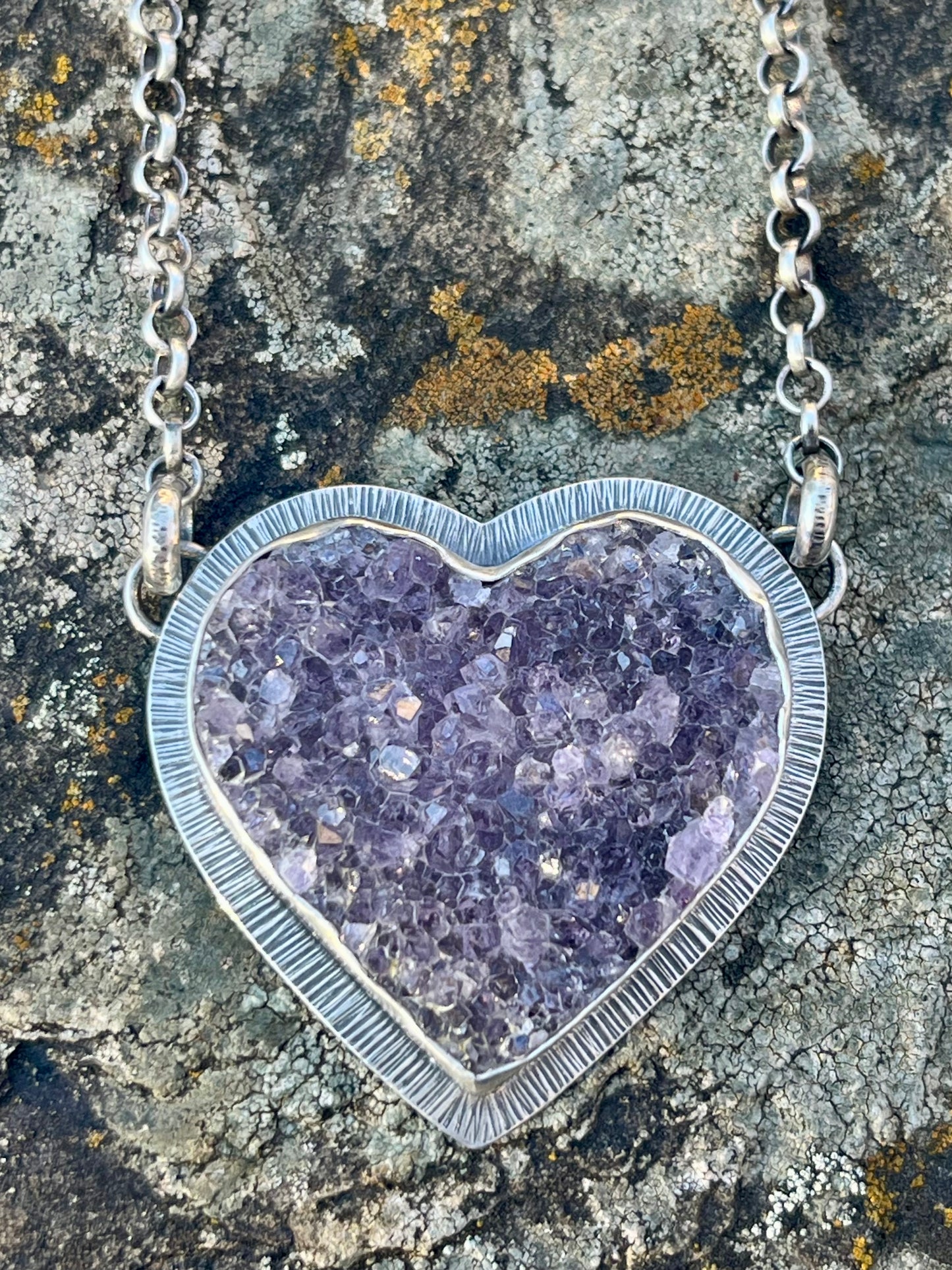 Amethyst Drusy Heart Necklace