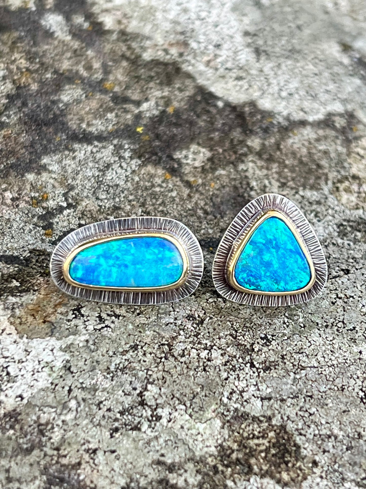 Australian Lightning Ridge Opal Mismatched Earrings