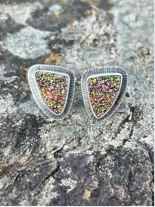 Rainbow Pyrite Drusy Earrings