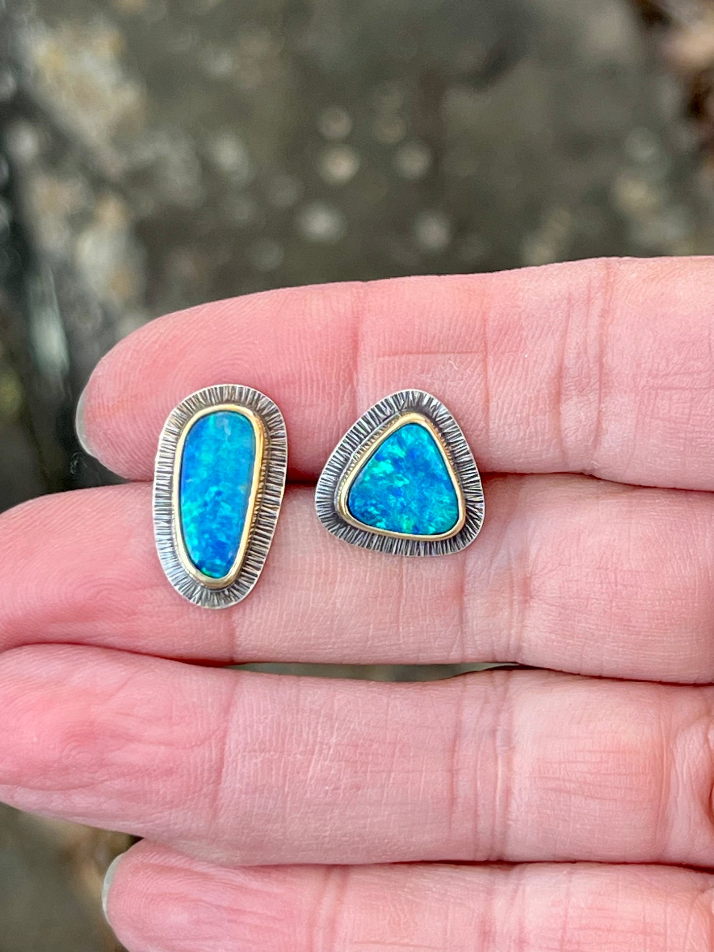Australian Lightning Ridge Opal Mismatched Earrings