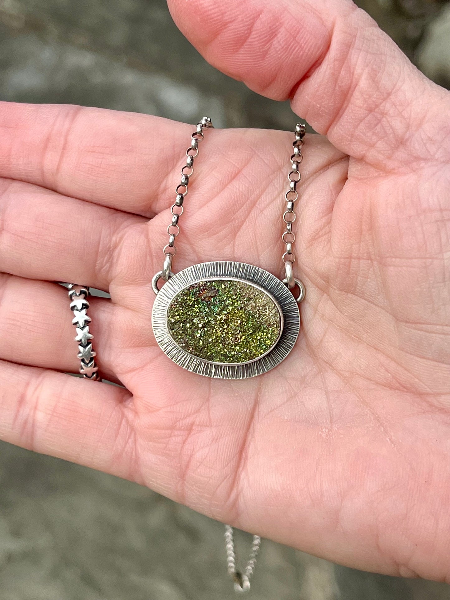 Rainbow Pyrite Drusy Necklace