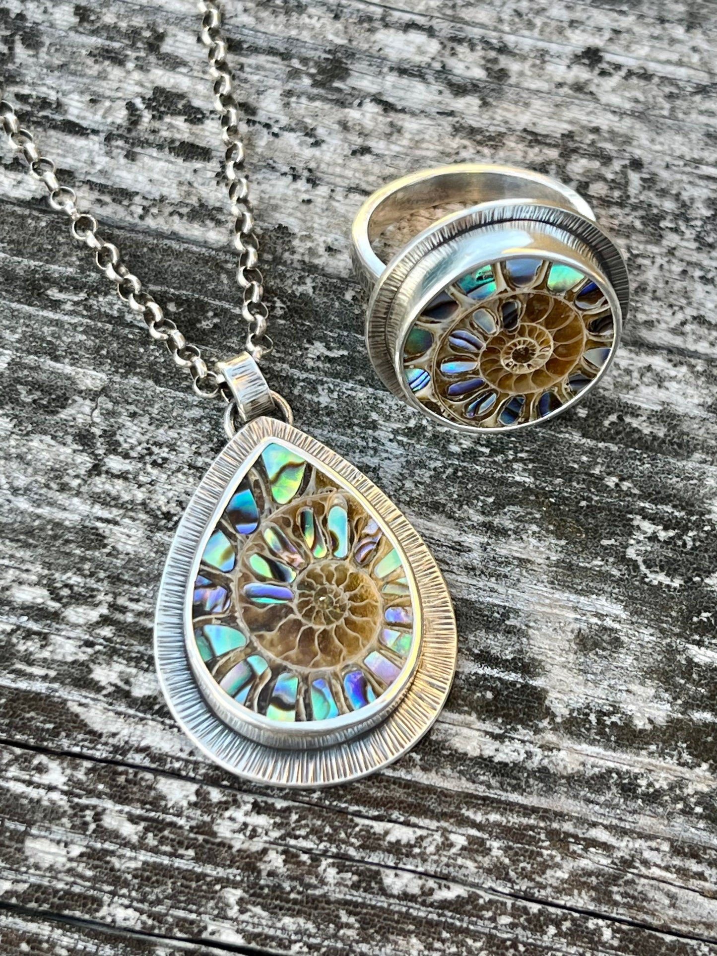 Ammonite with Abalone Inlay Necklace
