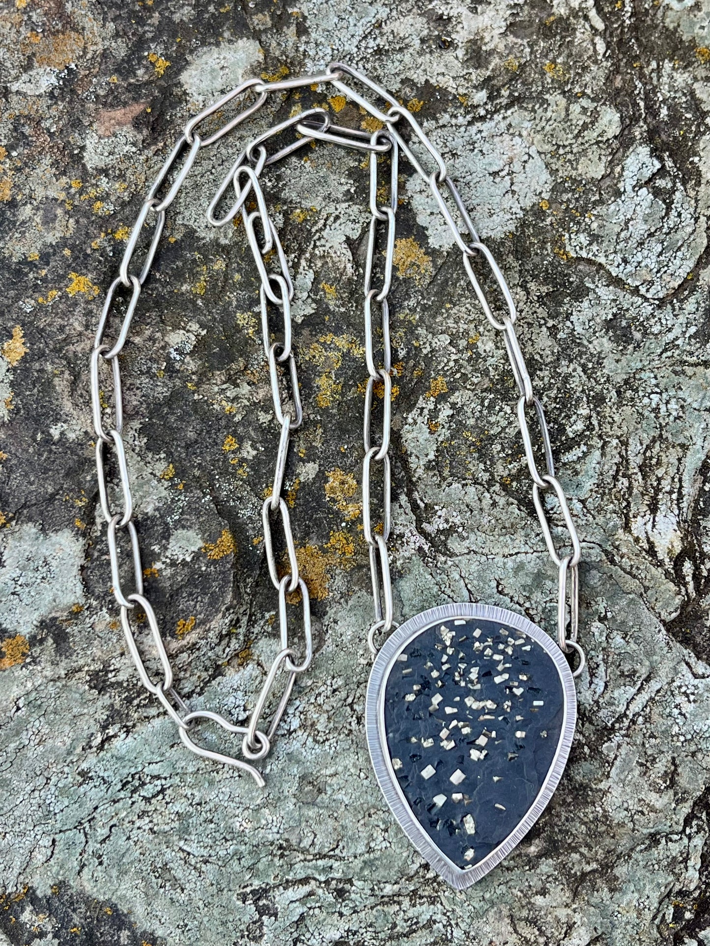 Pyrite Drusy in Slate Necklace