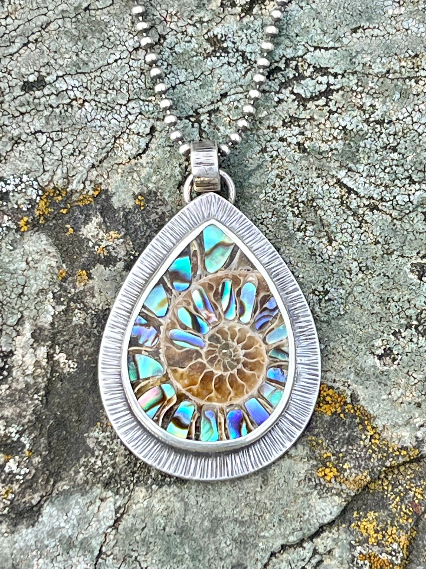 Ammonite with Abalone Inlay Necklace