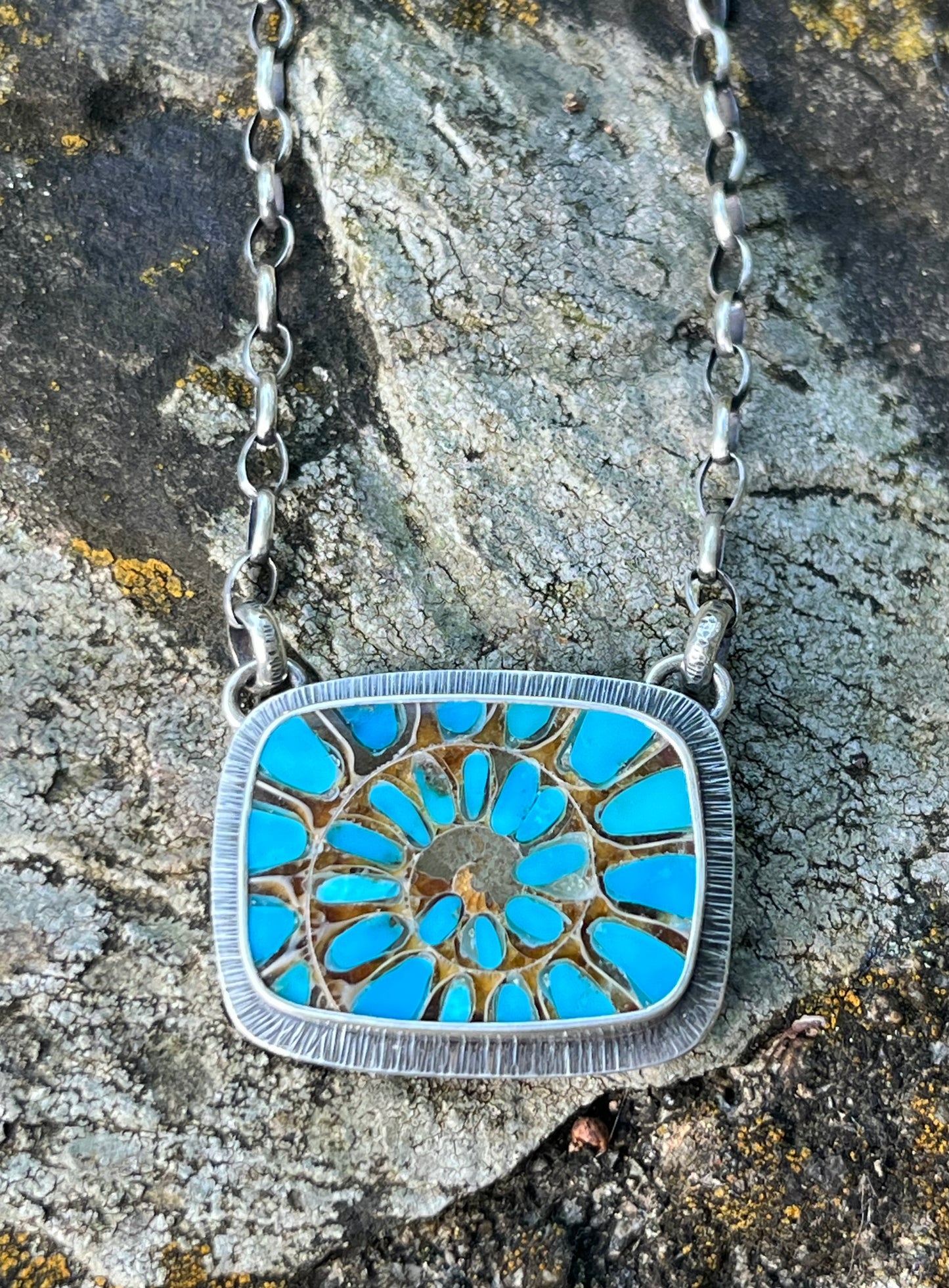 Ammonite with Turquoise Inlay Necklace