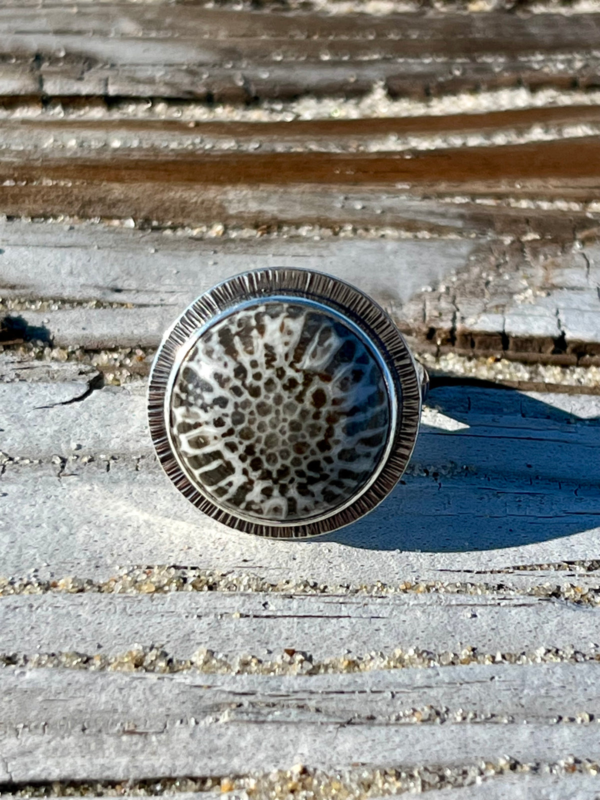 Black Fossil Coral Ring