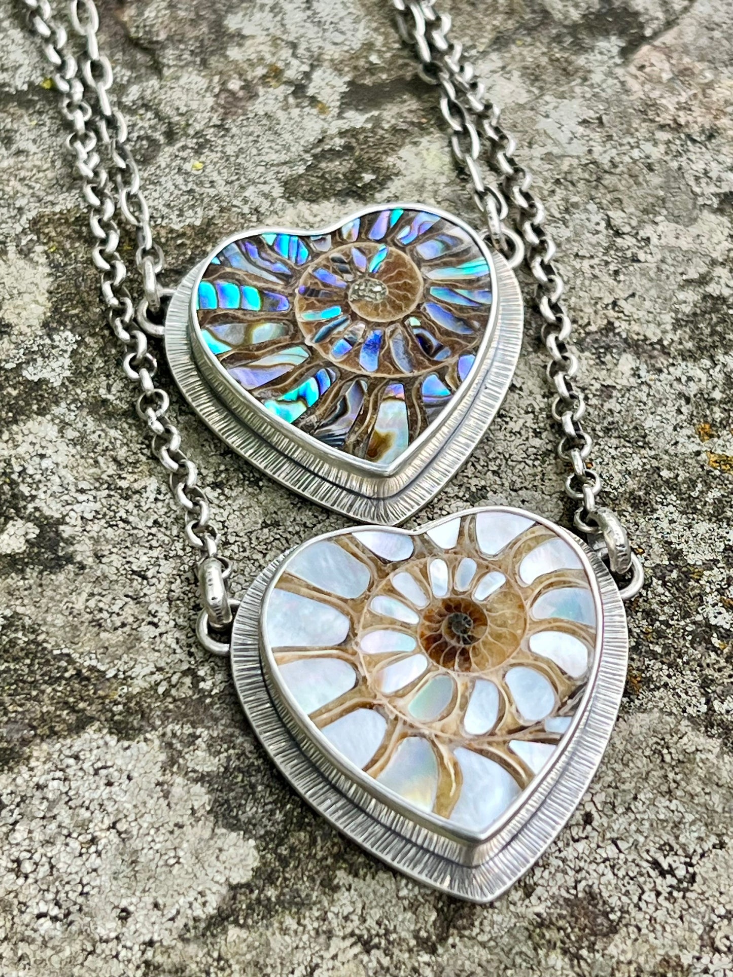 Ammonite Heart with Mother of Pearl Inlay Necklace