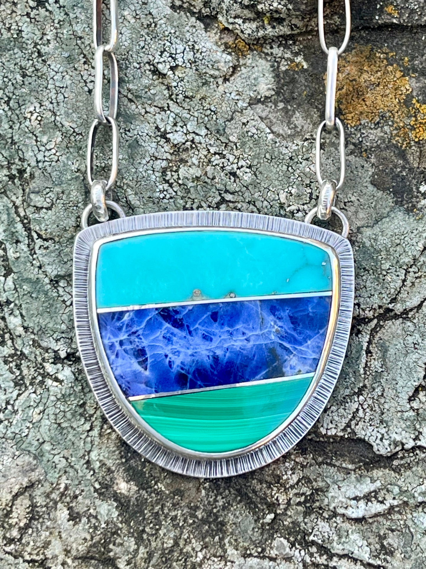 Intarsia Necklace with Handmade Chain