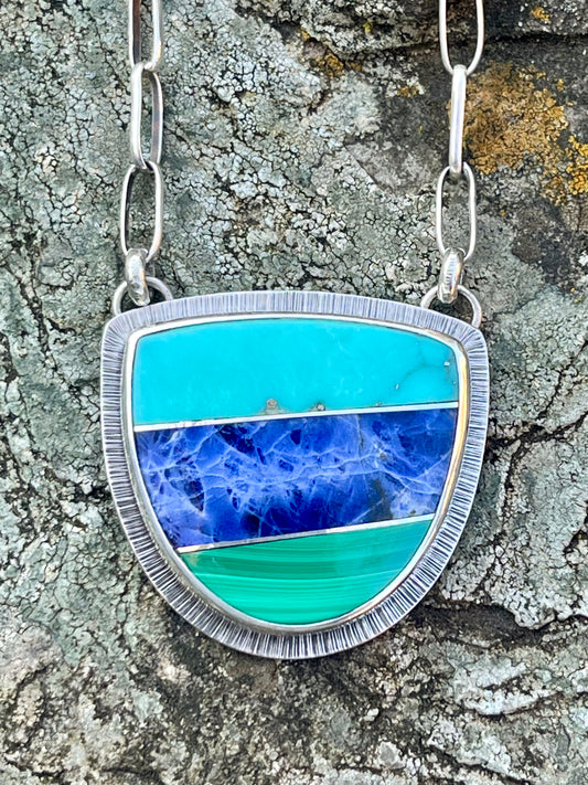 Intarsia Necklace with Handmade Chain