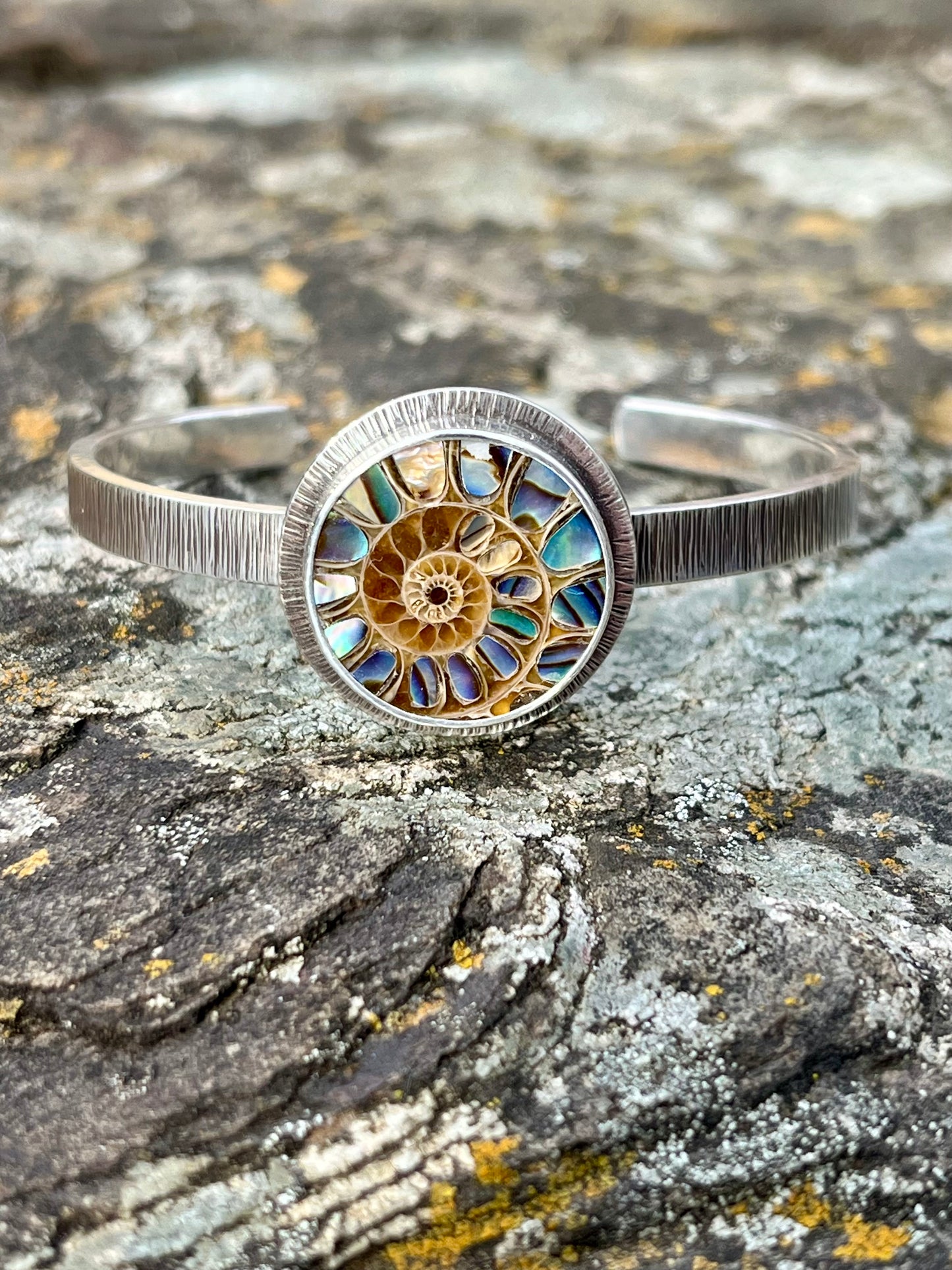 Ammonite with Abalone Inlay Cuff