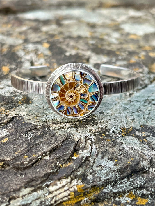 Ammonite with Abalone Inlay Cuff