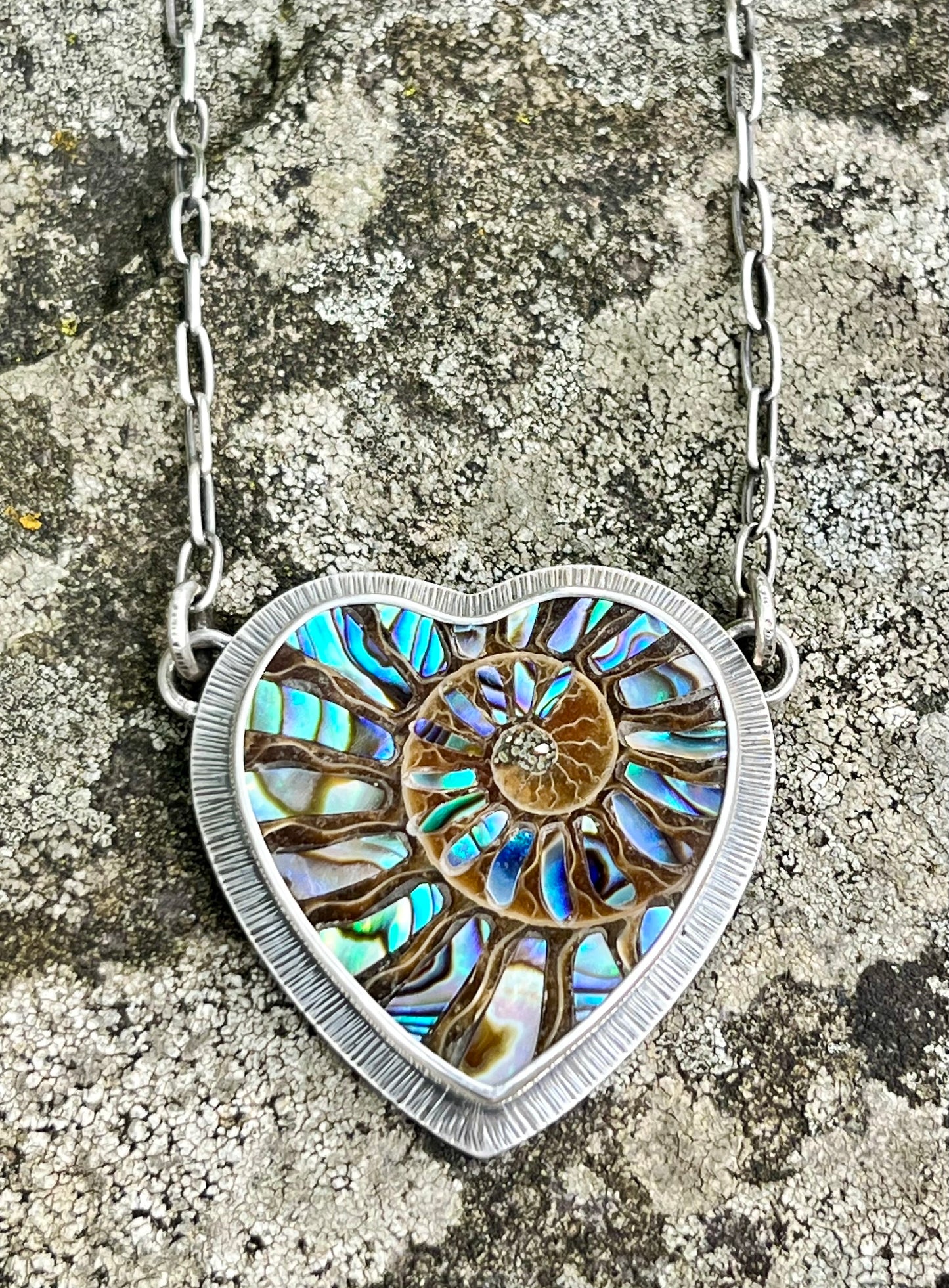 Ammonite Heart with Abalone Inlay Necklace