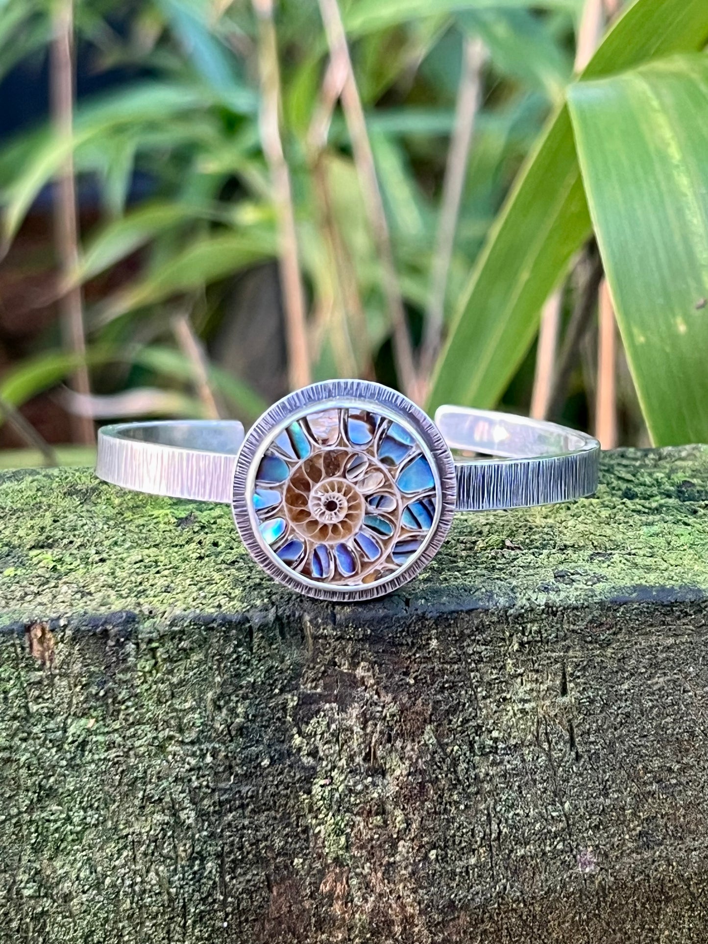 Ammonite with Abalone Inlay Cuff