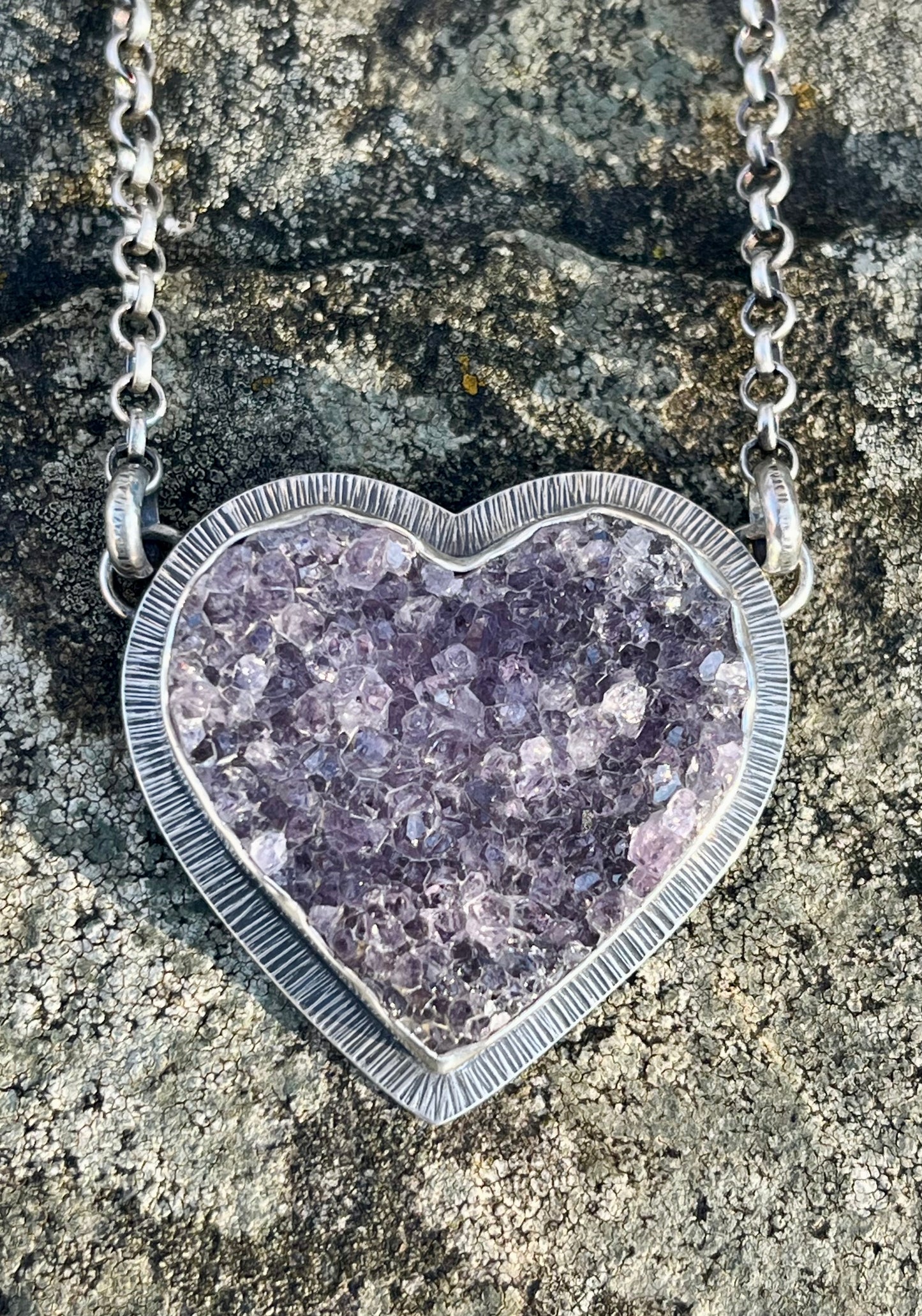 Amethyst Drusy Heart Necklace